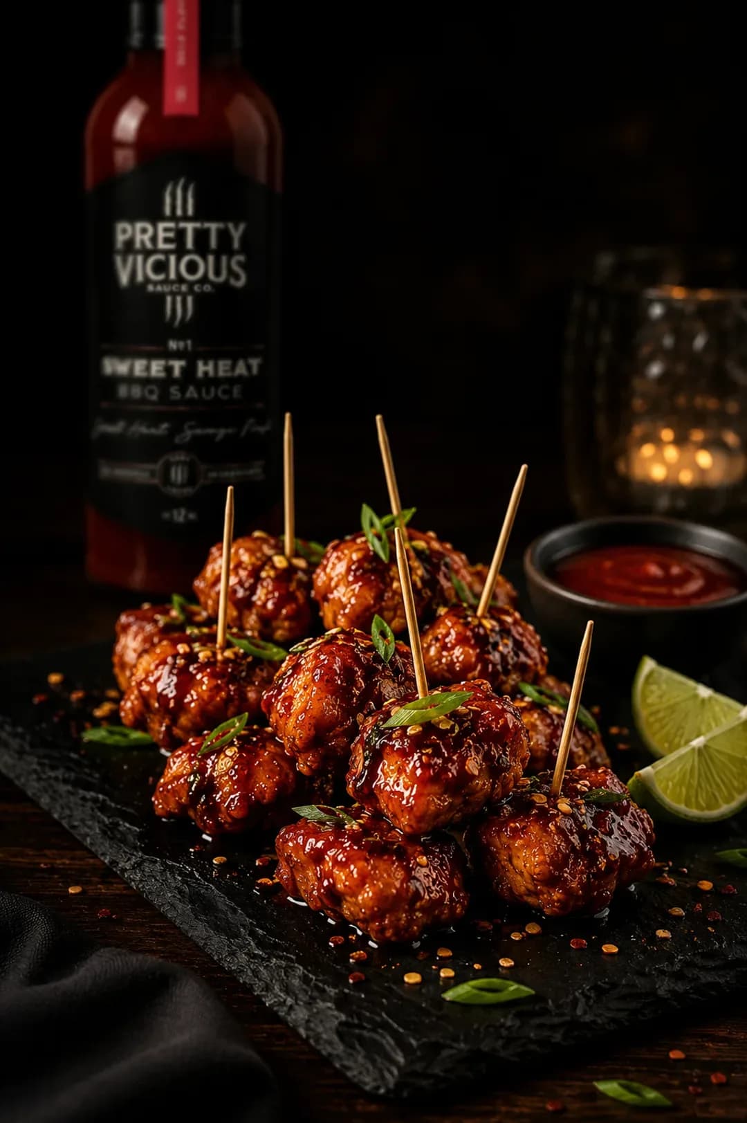 Sweet Heat glazed chicken bites on skewers
